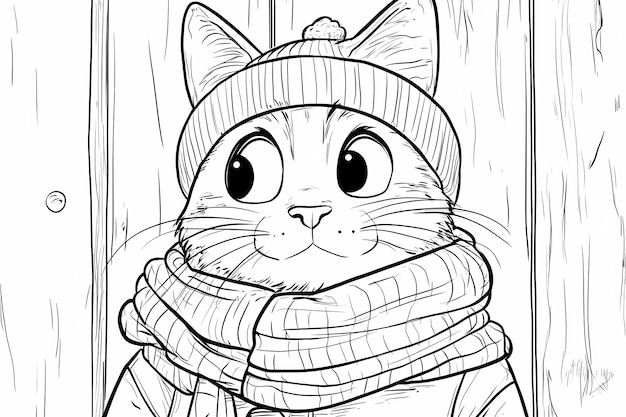 Photo a coloring book with an anthropomorphic cat a whimsical and detailed black and white illustration