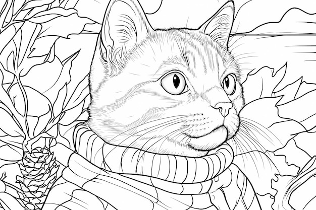 Photo a coloring book with an anthropomorphic cat a whimsical and detailed black and white illustration