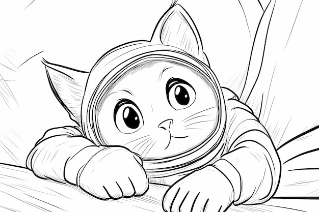 Photo a coloring book with an anthropomorphic cat a whimsical and detailed black and white illustration