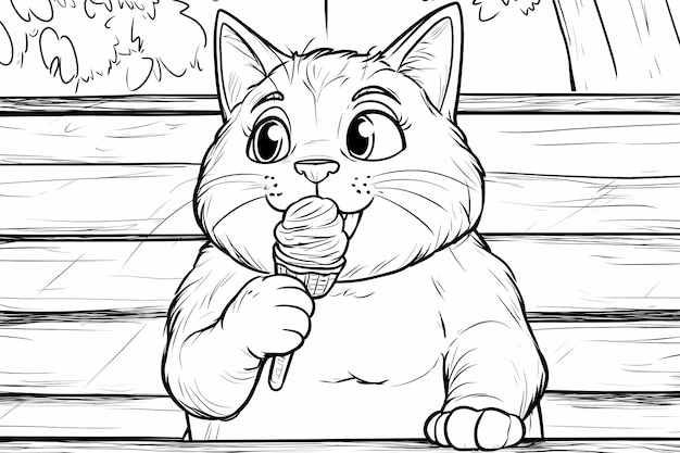 Photo a coloring book with an anthropomorphic cat a whimsical and detailed black and white illustration