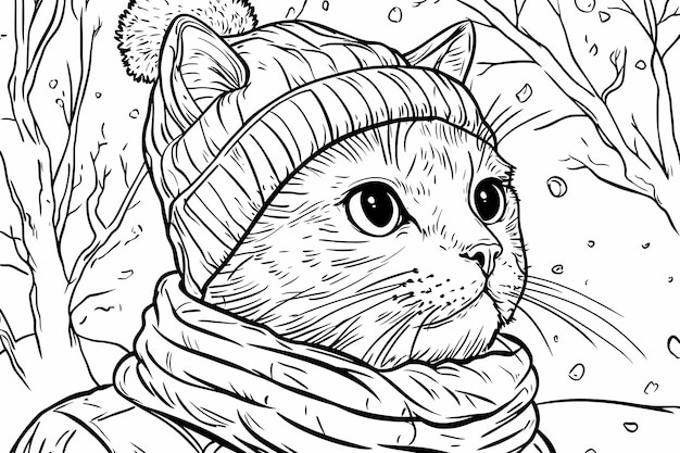 Photo a coloring book with an anthropomorphic cat a whimsical and detailed black and white illustration