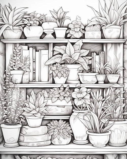 Photo coloring book with plenty pots