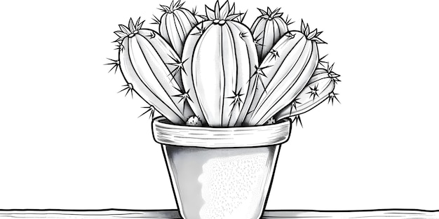 Photo coloring page adorable cactus in a pot for kids and adults concept coloring pages cactus illustration art for kids relaxation activity family fun