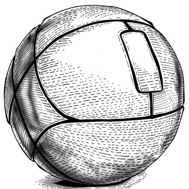 Photo coloring page black and white ink drawing of a basketball