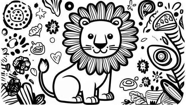 Photo coloring page cute lion