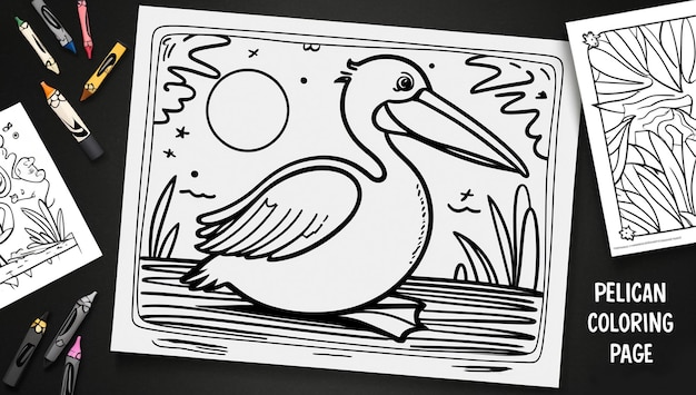 Photo coloring page cute pelican