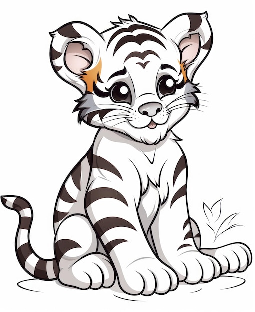 Coloring Page of a Cute Tiger with Clean Lines AI Generated