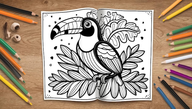 Photo coloring page cute toucan