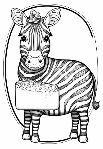 Photo coloring page cute zebra in the shape of cheese