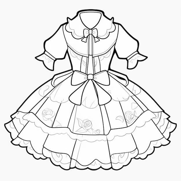 Photo a coloring page of a dress with a bow on it generative ai