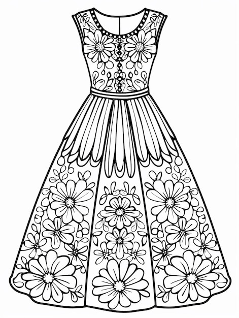 a coloring page of a dress with flowers on it generative ai