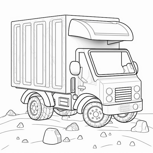 Photo a coloring page of a dump truck with a trailer on the back generative ai