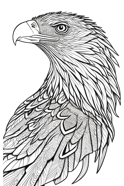 Coloring page eagle think lines tribal style no shadow