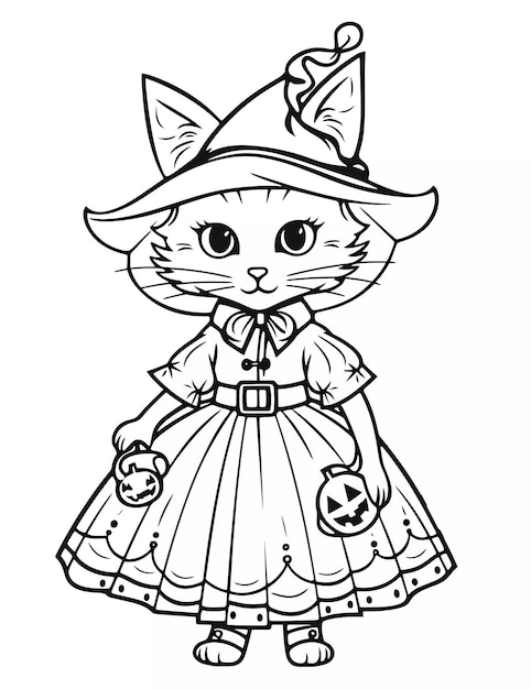 Coloring page Halloween cat Coloring activity for kids Black and white