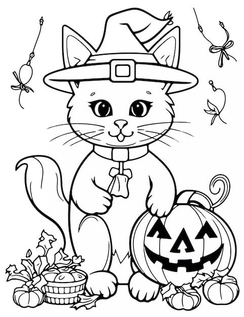 Coloring page Halloween cat Coloring activity for kids Black and white