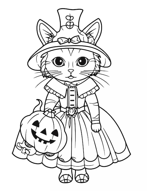 Coloring page Halloween cat Coloring activity for kids Black and white