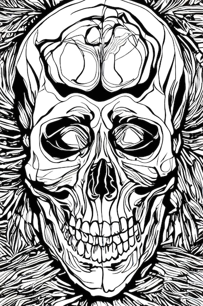 Coloring page of a human skull for  KDP coloring books for adults