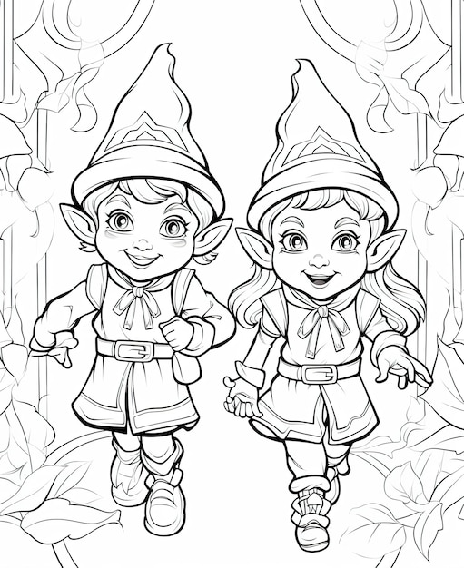 Coloring page for kids cute little elf