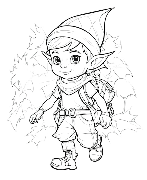 Coloring page for kids cute little elf