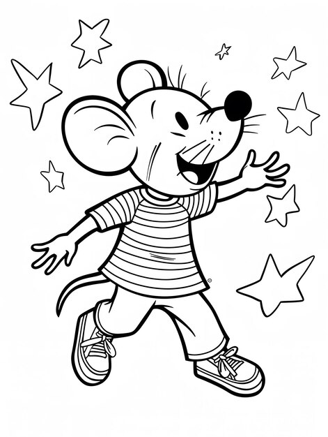 Photo coloring page for kids a cute mouse wearing a striped shirt