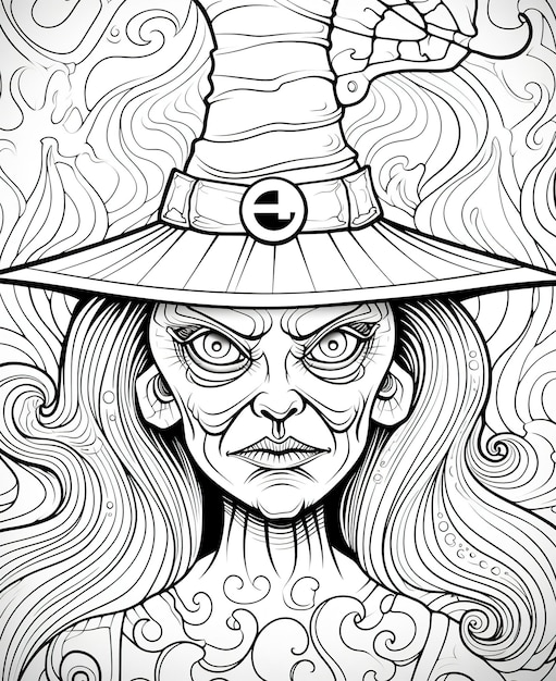 Coloring page for kids evil halloween witch