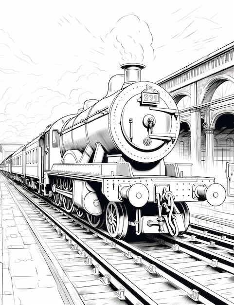 Photo coloring page for kids express train at station