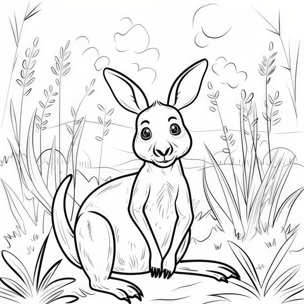 coloring page for kids Kangaroo cartoon style thick linelow detail no shading