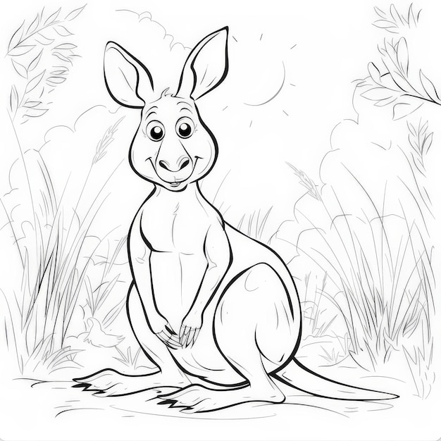 coloring page for kids Kangaroo cartoon style thick linelow detail no shading