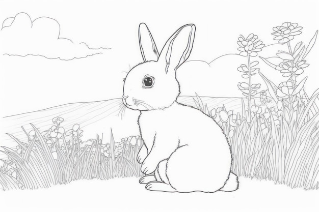 Photo coloring page for kids rabbit think lines no shadow one line