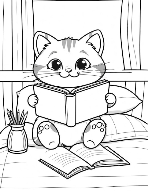 Photo coloring page for kids with a cute cat