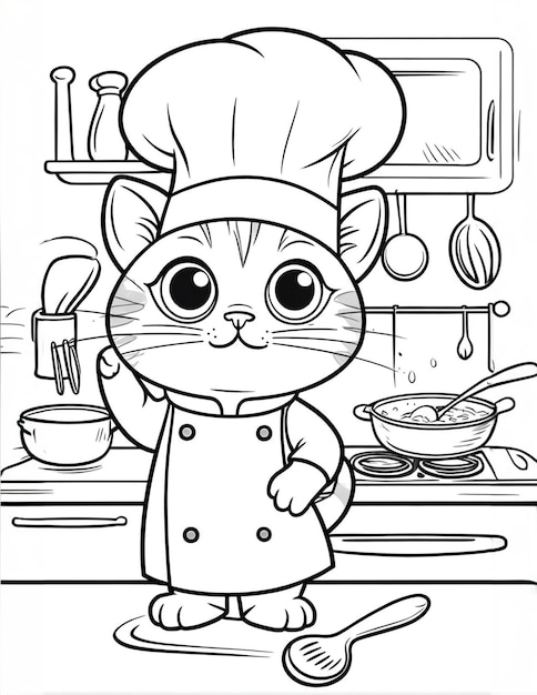 Photo coloring page for kids with a cute cat