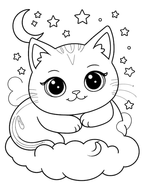 Photo coloring page for kids with a cute cat