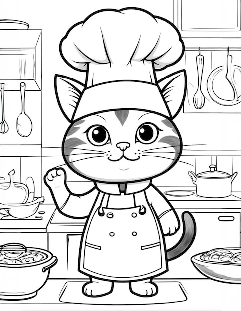 Photo coloring page for kids with a cute cat