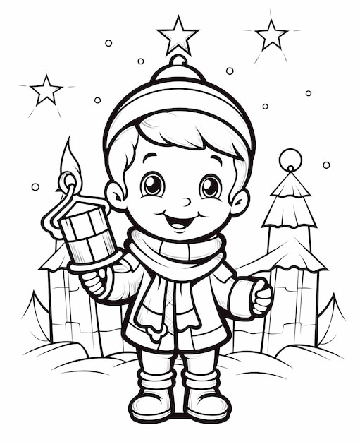 Coloring page for little kids a boy happy christmas