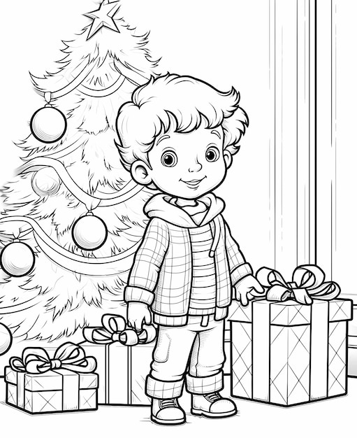 Coloring page for little kids a boy happy christmas