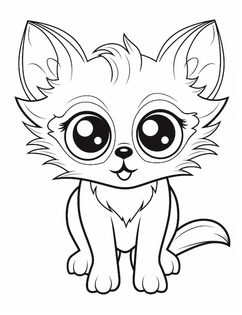 a coloring page of a little kitten with big eyes generative ai