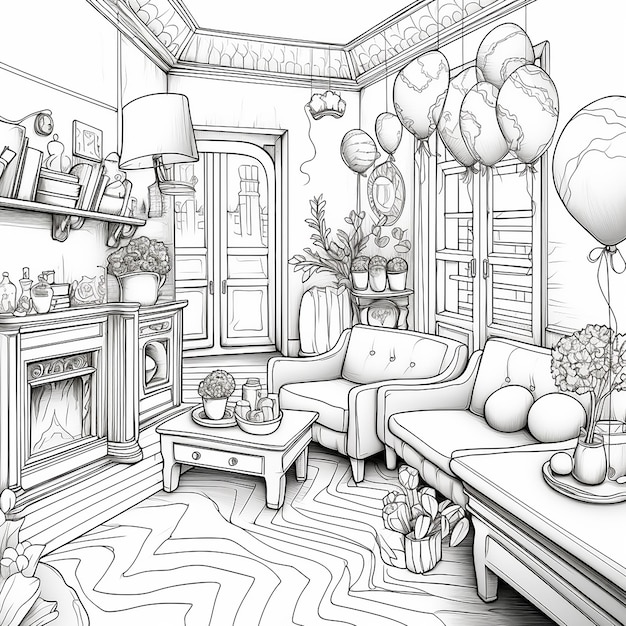 coloring page living room