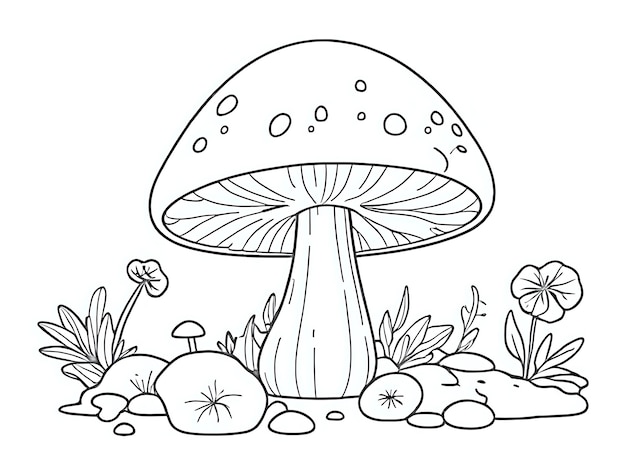 Photo coloring page mushroom illustration coloring page for childrens coloring book