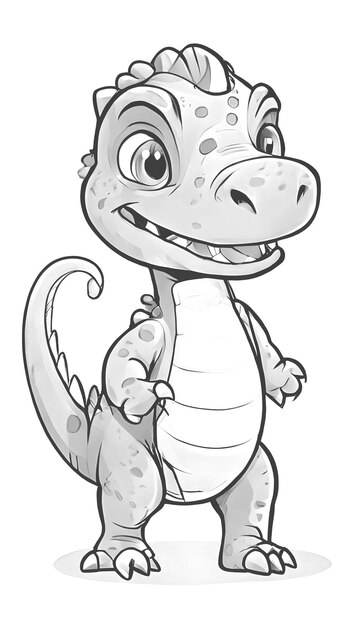 Photo coloring page outline of a cartoon dinosaur coloring book isolated on white background