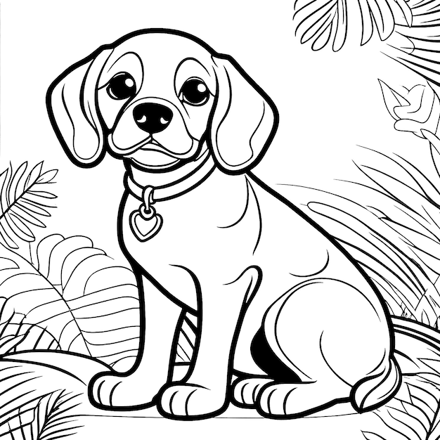 Coloring page outline of Kids Coloring Page Cute Dog Illustration