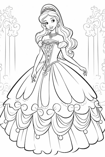 a coloring page of a princess in a ball gown generative ai