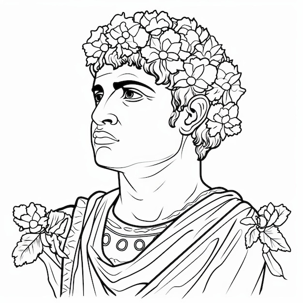 Coloring Page Roman Man With Flower Crown