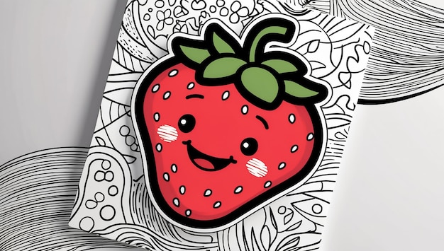 Photo coloring page strawberry happy design