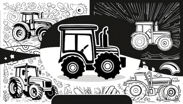 Photo coloring page tractor design