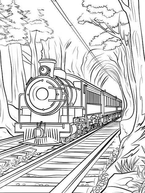 Photo a coloring page of a train going through a tunnel generative ai