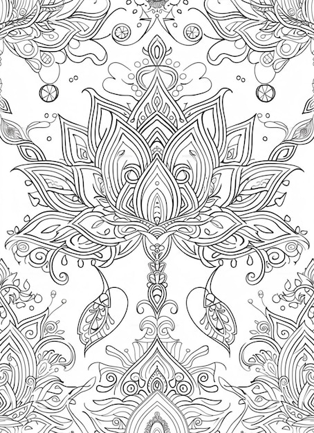 a coloring page with a large flower and swirls generative ai