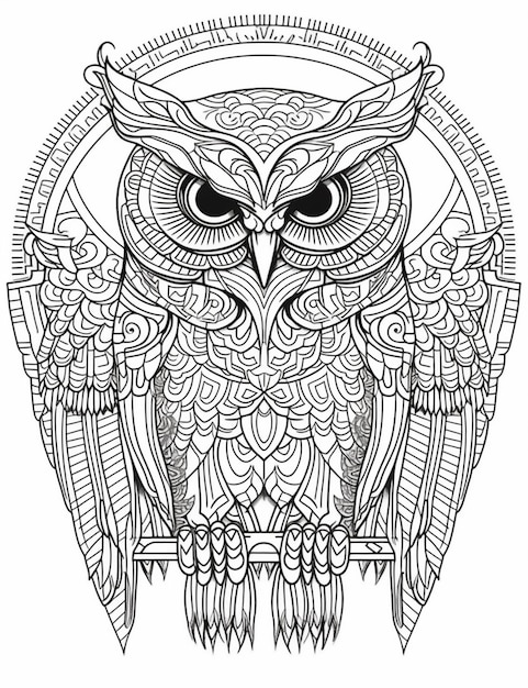 Photo a coloring page with an owl and a circular design generative ai