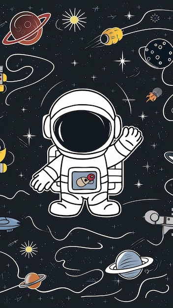 Photo a coloring page with a space theme and a cartoon astronaut