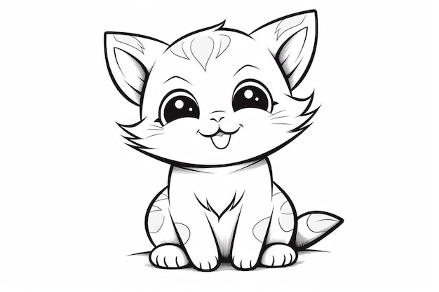 Coloring pages of a cat sitting on the ground with a smile generative ai