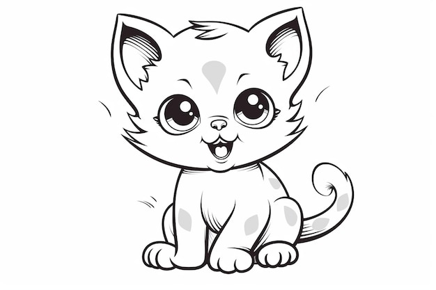 Coloring pages of a cat with big eyes and a tongue generative ai